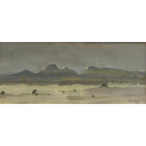 128 - HARRY BAINES (1910-1995) 'DECCAN HILLS', acrylic on paper, signed 1972 

25cm x 10cm, framed and gla... 