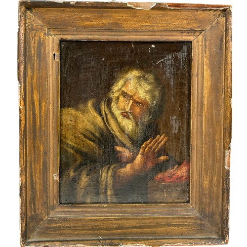 152 - A 19TH CENTURY OIL ON WOOD PAINTING OF A MAN WARMING HIS HANDS BY THE FIRE, 

Mounted in a frame.

2... 