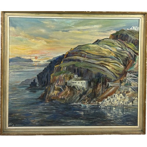 169 - AN OIL ON CANVAS PAINTING OF SANTORINI, 

By a Mrs M.N Brown RSA, signed initials and dated 1963 

L... 