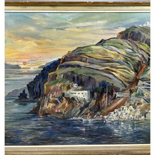 169 - AN OIL ON CANVAS PAINTING OF SANTORINI, 

By a Mrs M.N Brown RSA, signed initials and dated 1963 

L... 