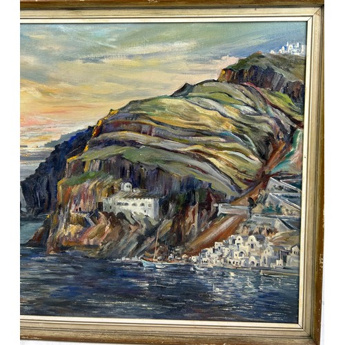 169 - AN OIL ON CANVAS PAINTING OF SANTORINI, 

By a Mrs M.N Brown RSA, signed initials and dated 1963 

L... 