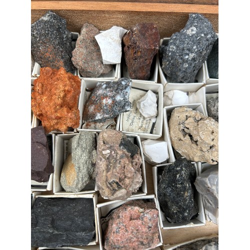 27 - A GREGORY BOTTLEY CASED COLLECTION OF MINERAL AND ROCK SPECIMENS, 

Three wooden trays contained in ... 