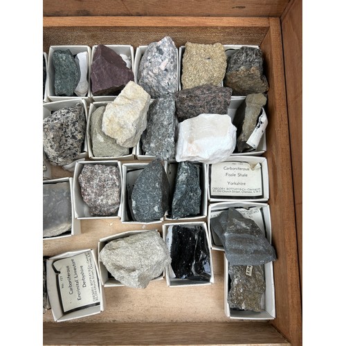 27 - A GREGORY BOTTLEY CASED COLLECTION OF MINERAL AND ROCK SPECIMENS, 

Three wooden trays contained in ... 