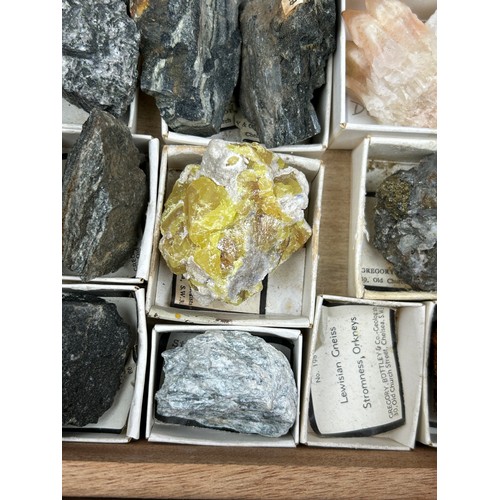 27 - A GREGORY BOTTLEY CASED COLLECTION OF MINERAL AND ROCK SPECIMENS, 

Three wooden trays contained in ... 