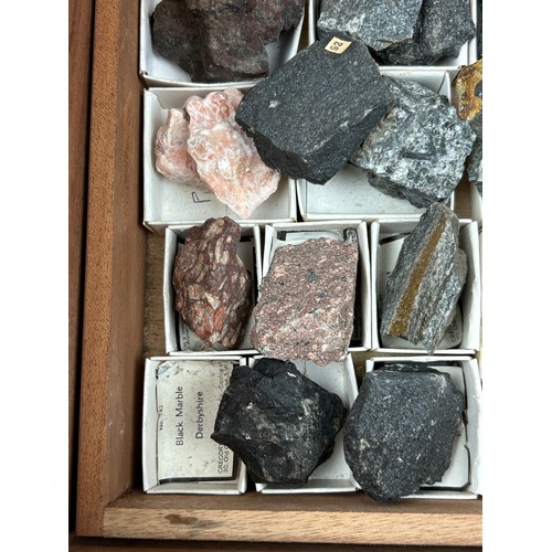 27 - A GREGORY BOTTLEY CASED COLLECTION OF MINERAL AND ROCK SPECIMENS, 

Three wooden trays contained in ... 