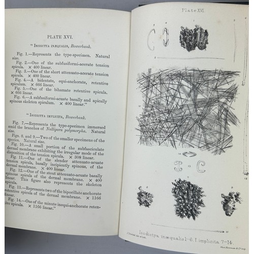 15 - JAMES SCOTT BOWERBANK (1797-1877) 'A MONOGRAPH OF THE BRITISH SPONGIADAE', 

Four volumes, cloth bou... 