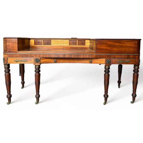 187 - A MAHOGANY LINE INLAID CLAVICHORD EARLY 19TH CENTURY ADAPTED INTO A DRESSING TABLE, with brass mount... 