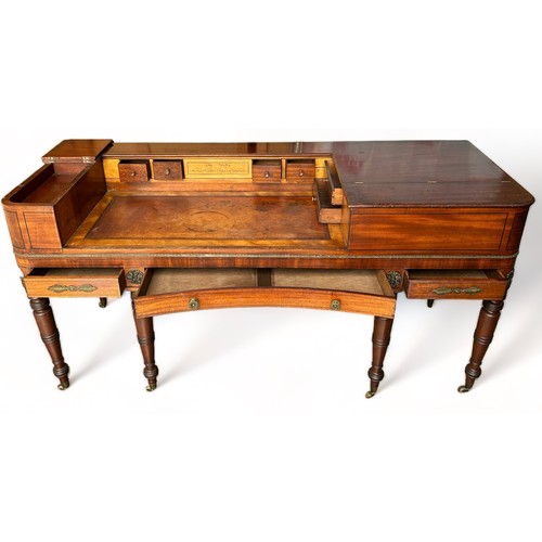 187 - A MAHOGANY LINE INLAID CLAVICHORD EARLY 19TH CENTURY ADAPTED INTO A DRESSING TABLE, with brass mount... 