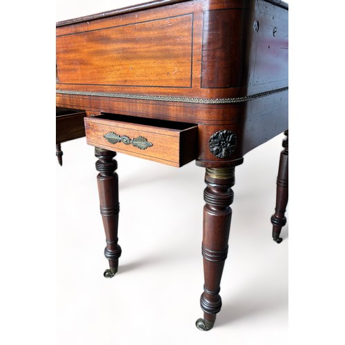 187 - A MAHOGANY LINE INLAID CLAVICHORD EARLY 19TH CENTURY ADAPTED INTO A DRESSING TABLE, with brass mount... 