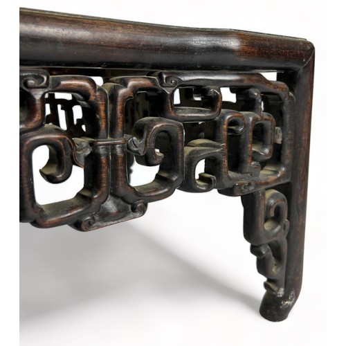 80 - A 19TH CENTURY CHINESE ROSEWOOD OPIUM TABLE WITH PINK MARBLE TOP, 

Intricate scrolling fretwork on ... 