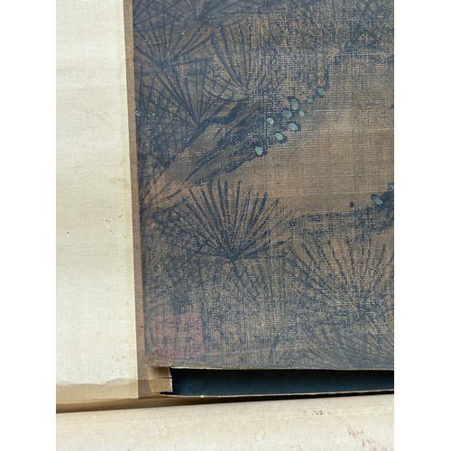 81 - ATTRIBUTED TO LU ZHI (1496–1576) PAINTING ON SCROLL OF MANDARIN DUCKS, 

Ink and colour on silk, ins... 