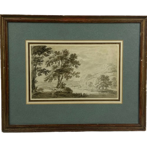 124 - A PENCIL AND WATERCOLOUR SKETCH OF TREES ON A HILLSIDE, 

Label to verso for Christopher Powney of B... 