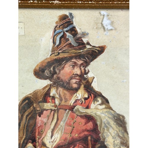 116 - A WATERCOLOUR ON PAPER OF AN ADVENTURER, cut and mounted on a paper lining. 

Framed and glazed

38c... 