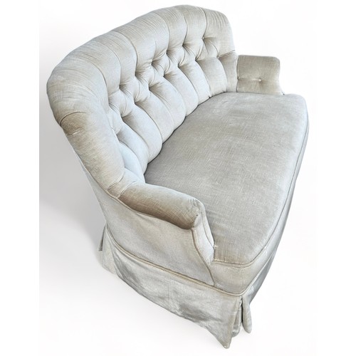 184 - A VICTORIAN BUTTON BACK TWO SEATER SOFA, upholstered in neutral fabric 

140cm x 80cm x 60cm