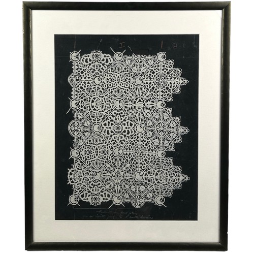 136 - BIANCHINI FERIER ORIGINAL FABRIC DESIGN, black and white mounted in a black frame.

49cm x 37cm