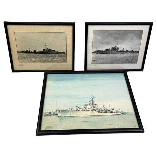 119 - A WATERCOLOUR AND PENCIL ON PAPER OF A HMS ENCOUNTER H10 WARSHIP

Along with two black and white pho... 