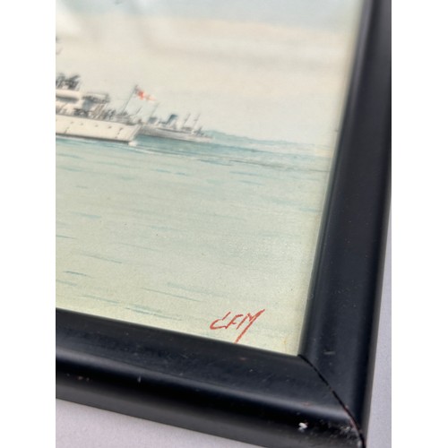 119 - A WATERCOLOUR AND PENCIL ON PAPER OF A HMS ENCOUNTER H10 WARSHIP

Along with two black and white pho... 