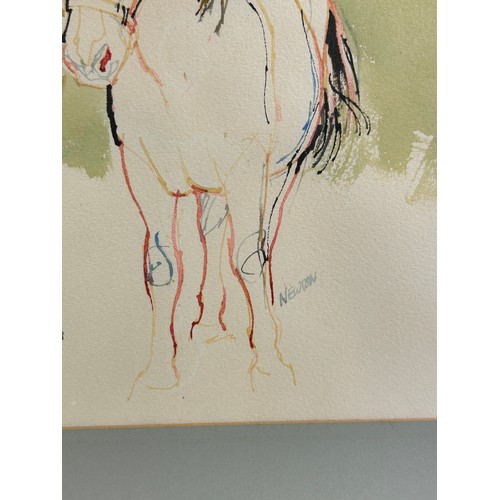 137 - A WATERCOLOUR ON PAPER OF THREE HORSES, by Cornish artist David Newton.

Mounted in a frame and glaz... 