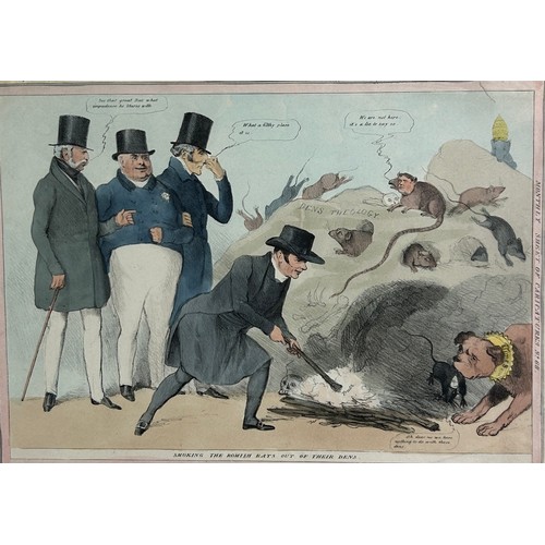 94 - A POLITICAL CARTOON COLOURED PRINT 'SMOKING THE ROMISH RATS OUT OF THEIR DENS', 

From the Monthly S... 