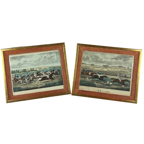 95 - EQUESTRIAN INTEREST: A PAIR OF EARLY 19TH CENTURY HAND COLOURED HORSE RACING PRINTS.

To include 'Th... 