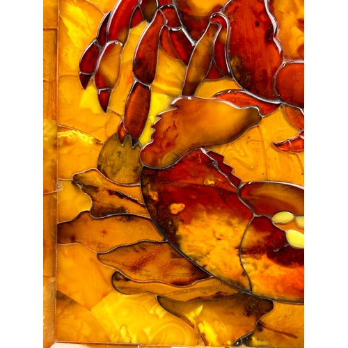 45A - ALEXANDER KRYLOV B.1953 AMBER LOBSTER PLAQUE, signed and dated 2014 in acrylic. 
Velvet lined with m... 