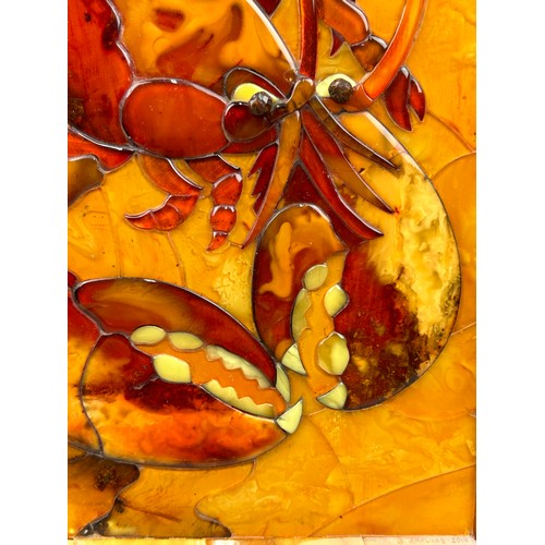 45A - ALEXANDER KRYLOV B.1953 AMBER LOBSTER PLAQUE, signed and dated 2014 in acrylic. 
Velvet lined with m... 