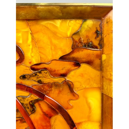 45A - ALEXANDER KRYLOV B.1953 AMBER LOBSTER PLAQUE, signed and dated 2014 in acrylic. 
Velvet lined with m... 