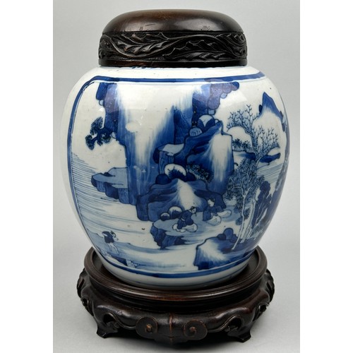 81 - A CHINESE PORCELAIN KANGXI JAR AND COVER, 

Qing dynasty, Kangxi reign (1662-1772) blue and white wi... 