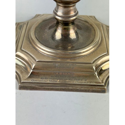 63 - A PAIR OF SILVER CANDLESTICKS, 

22cm H

Weight 1300gms