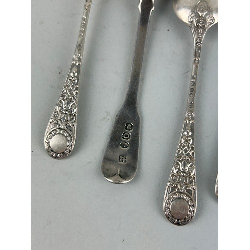 69 - A SET OF SEVEN DECORATED SILVER TEASPOONS AND ASSORTED SILVER CUTLERY,

Weight 160gms