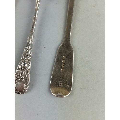 69 - A SET OF SEVEN DECORATED SILVER TEASPOONS AND ASSORTED SILVER CUTLERY,

Weight 160gms