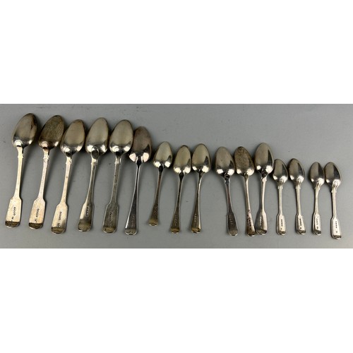 66 - A SET OF SIXTEEN SILVER SPOONS, to include six serving spoons, tablespoons and teaspoons 

Weight 72... 