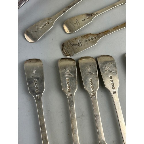 71 - A SILVER CUTLERY SET WITH THE HAILE FAMILY CREST, 

Consisting of forks, spoons, soup spoons, servin... 