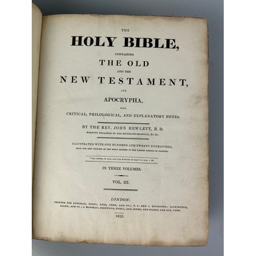 485 - HEWLETT'S BIBLE VOL III LEATHER BOUND THE OLD TESTAMENT AND THE NEW TESTAMENT 1812