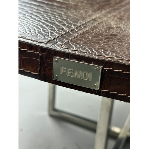 A FENDI CROCODILE SKIN BROWN CIRCULAR COFFEE TABLE, Fendi logo on