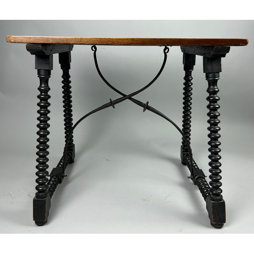 369 - AN 18TH CENTURY SPANISH WALNUT OCCASIONAL TABLE,

Ivory and ebony inlay in twelve squares on four sp... 