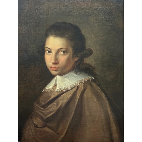 CIRCLE OF SIR JOSHUA REYNOLDS (1723-1792) An oil on canvas portrait thought to depict a young Charles James Fox (1749-1806), son of Henry Fox 1st Baron of Holland (1705-1774) and future prominent Whig statesman, Foreign Secretary. 

59cm x 44.5cm

Fox was a gambling addict, womaniser, debtor, and dandy who was forgiven his failings by many because of his defence of civil liberty and his overwhelming charisma. This painting is perhaps a rare depiction of Fox as a young man, on the cusp of adolescence but still very much with an air of child-like innocence.

Reynolds was known to have painted Charles Fox's portrait as an adult in 1783, as well as painting his father Henry Fox and Lady Caroline Fox in 1757. 

The work was reframed on the 23rd October 1987 at Colin Denny Ltd Fine Art Dealers in Chelsea, London. There is another receipt possibly related to this painting from July 28th 1987 at Colin Denny Ltd Fine Art Dealers, which states 'reline with wax impregnation, clean and restore'. 

Inscription on the back of the stretcher reads: 'Charles James Fox 1747-1806 first son of Henry Fox first Lord Holland by Lady Caroline daughter of 2nd Duke of Richmond. Foreign Secretary 1780 and 1806. This information may have been taken from a label on the original frame before the 1987 re framing.

See the link below for a comparatively young looking Charles James Fox after Reynolds: A mezzotint of a triple portrait with Charles James Fox standing beside Lady Susan Strangways at a corner of Holland House, both three-quarter length, Lady Susan holding dove in her hands; with Lady Sarah Lennox leaning out of window above, towards her.
This print was made by James Watson after a painting by Sir Joshua Reynolds. 

https://www.britishmuseum.org/collection/object/P_1832-1211-77