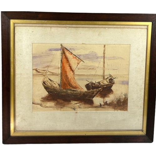 288 - A LARGE WATERCOLOUR ON PAPER PAINTING OF A SHIP, signed indistinctly. 

Mounted in a frame and glaze... 