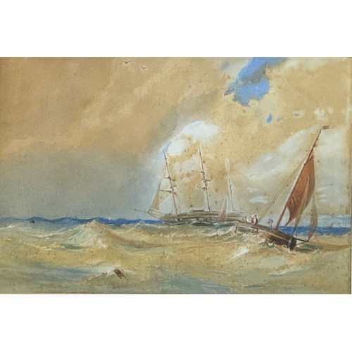 294 - A LARGE WATERCOLOUR PAINTING ON PAPER, 

English school, early 19th century depicting two ships sail... 