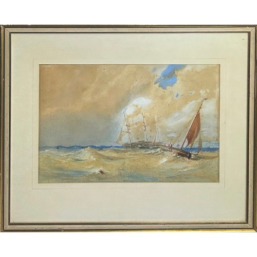 294 - A LARGE WATERCOLOUR PAINTING ON PAPER, 

English school, early 19th century depicting two ships sail... 