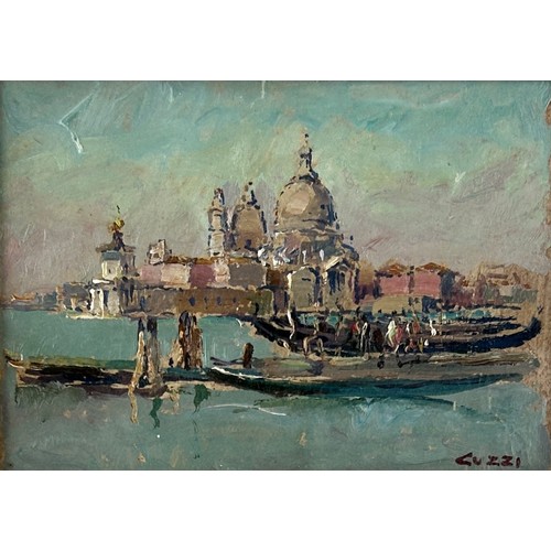 280 - AN OIL ON BOARD PAINTING OF THE GRAND CANAL IN VENICE, signed 'Guzzi' bottom right. 

Mounted in a f... 