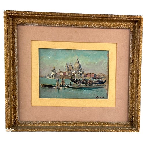 280 - AN OIL ON BOARD PAINTING OF THE GRAND CANAL IN VENICE, signed 'Guzzi' bottom right. 

Mounted in a f... 