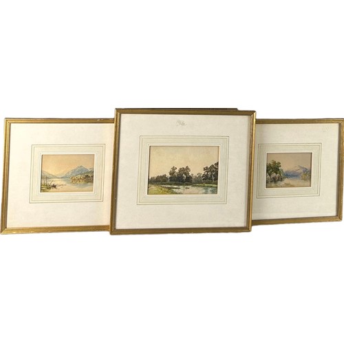 307 - CHARLES A BRINDLEY: THREE WATERCOLOURS OF LAKES WITH MOUNTAINS IN THE BACKGROUND, one dated 1886. 

... 