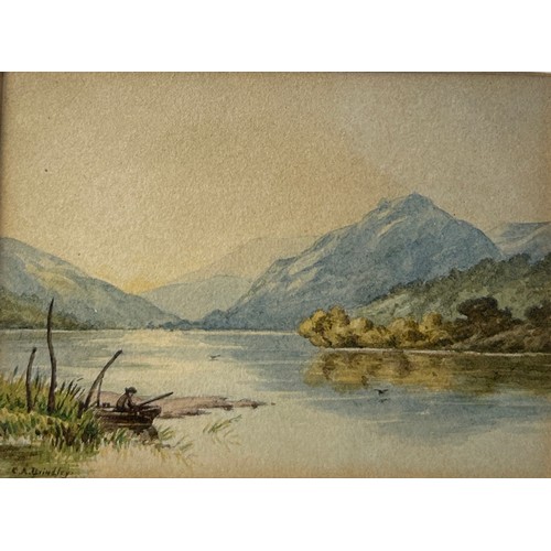 307 - CHARLES A BRINDLEY: THREE WATERCOLOURS OF LAKES WITH MOUNTAINS IN THE BACKGROUND, one dated 1886. 

... 