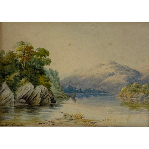 307 - CHARLES A BRINDLEY: THREE WATERCOLOURS OF LAKES WITH MOUNTAINS IN THE BACKGROUND, one dated 1886. 

... 