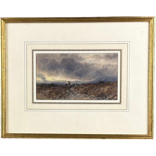 304 - JOHN STEEPLE (1823-1887) 'Crossing a Welsh Moorland', 

Signed and inscribed on original backing dat... 