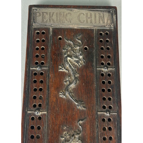 77 - A CHINESE SILVER AND ROSEWOOD GAME, with calligraph and 'Peking China' engraved.