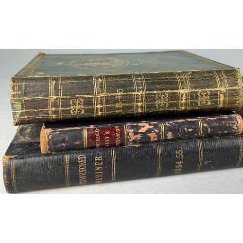 493 - A COLLECTION OF ANTIQUE LEATHER AND CLOTCH BOUND BOOKS ON THE RUSSIAN AND CRIMEAN WAR, along with a ... 