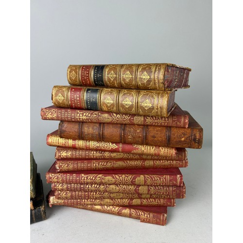 493 - A COLLECTION OF ANTIQUE LEATHER AND CLOTCH BOUND BOOKS ON THE RUSSIAN AND CRIMEAN WAR, along with a ... 