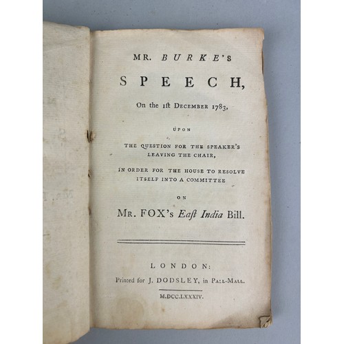 496 - MR BURKE'S SPEECH ON MR FOX'S EAST INDIA BILL, 

Printed for J.Dodsley in Pall Mall, London 1873